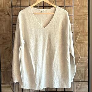 Ella Moss Womens Sweater Size XL Grey V Neck Ribbed Soft Pullover